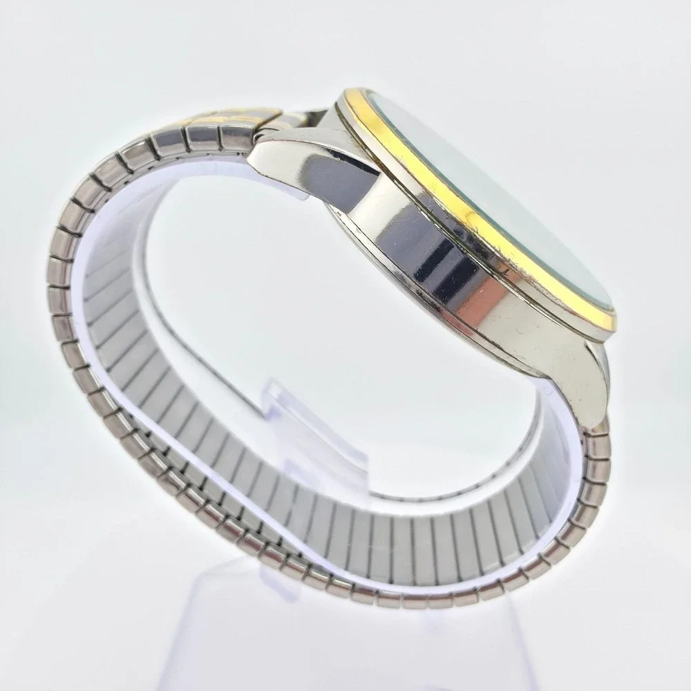 GENEVA Mens Watch Purple Dial Expansion Band Silver Gold Tone Stainless Steel 8